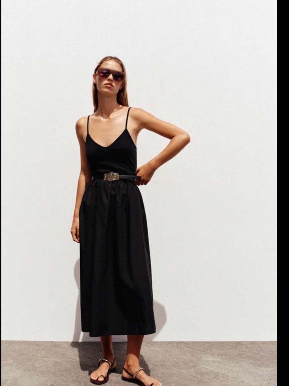 Zara Contrast Midi Dress With Belt Black NWT Sz M